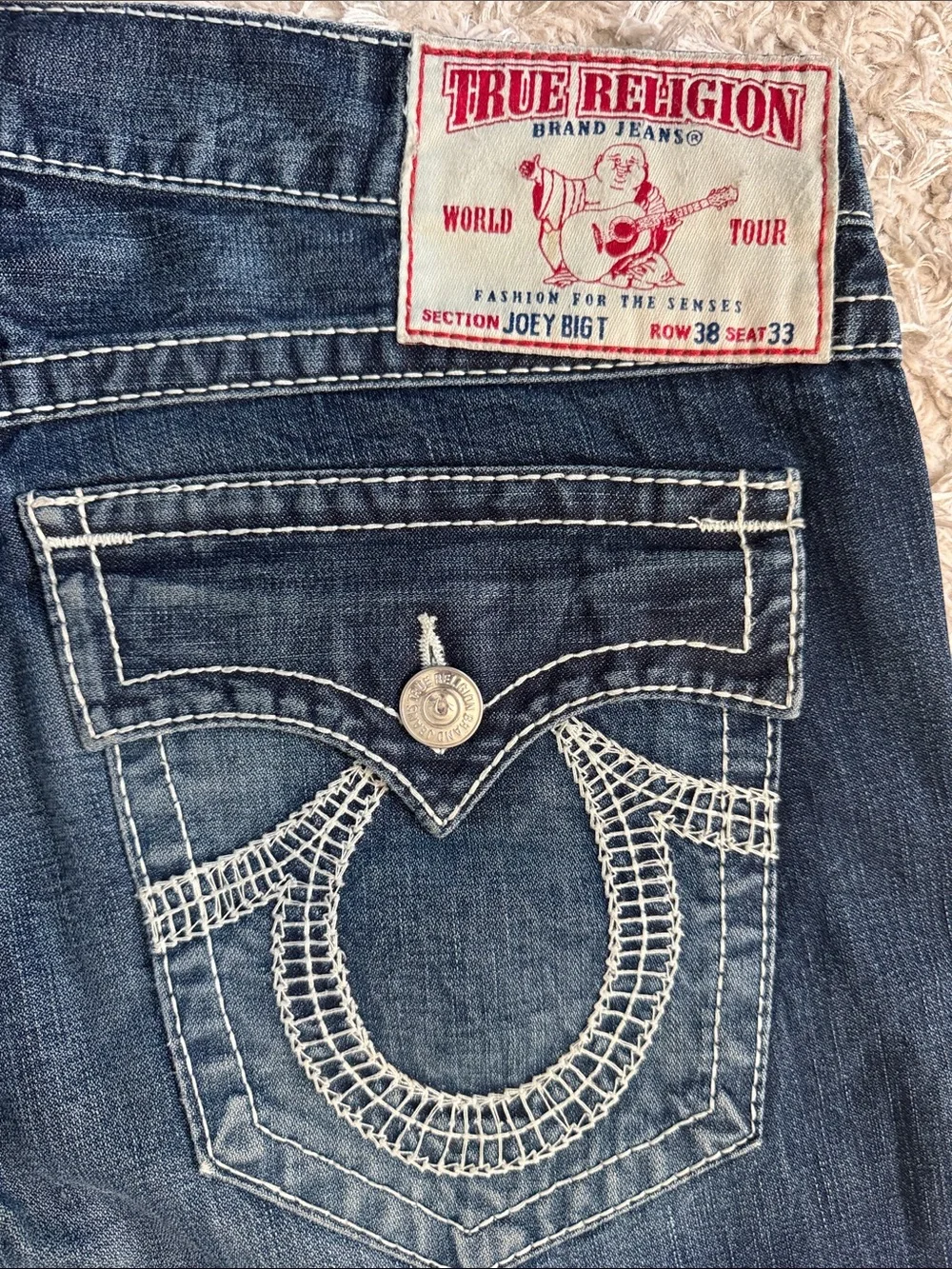 True Religion Dark Blue Flare Jeans with Contrast Stitching